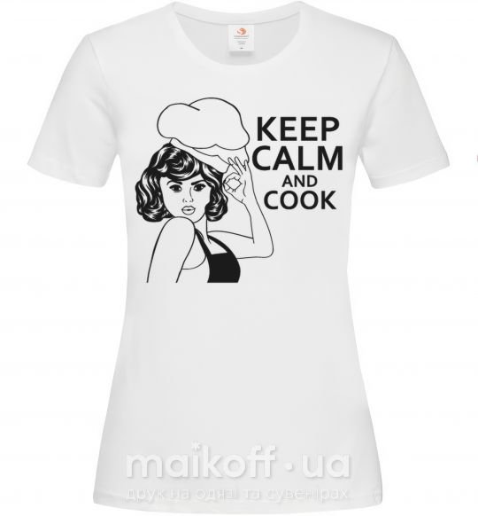 Женская футболка Keep calm and cook Белый фото