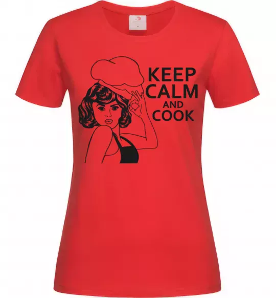 Женская футболка Keep calm and cook Красный фото