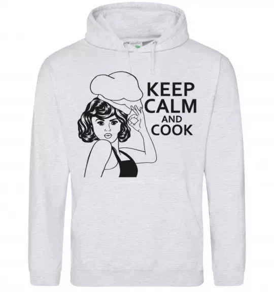 Чоловіча толстовка (худі) Keep calm and cook Сірий меланж фото