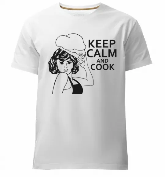 Мужская премиум футболка Keep calm and cook Белый фото