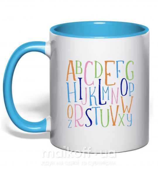 Чашка с цветной ручкой Английский алфавит Голубой фото