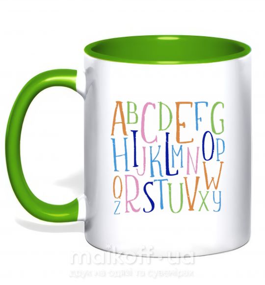 Чашка с цветной ручкой Английский алфавит Зеленый фото