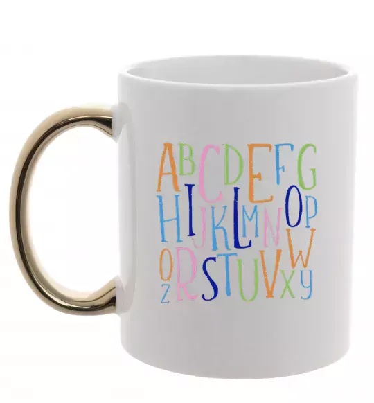 Чашка с цветной ручкой Англійський алфавіт Золото фото
