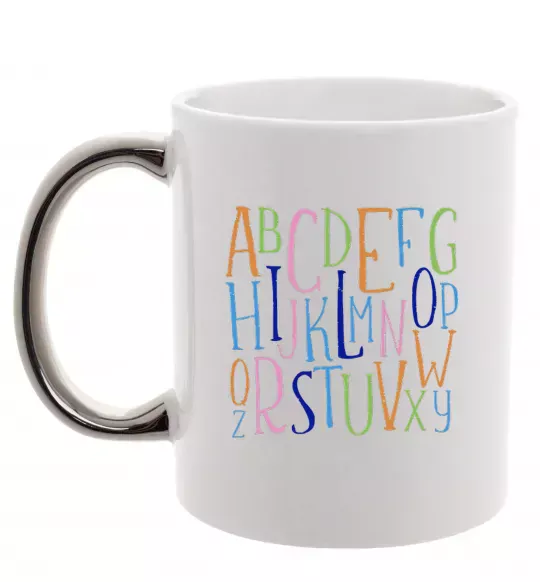 Чашка с цветной ручкой Англійський алфавіт Серебро фото