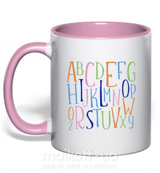 Чашка с цветной ручкой Английский алфавит Нежно розовый фото