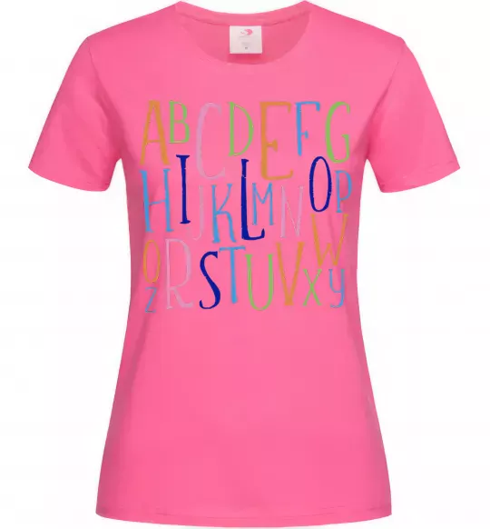 Жіноча футболка Англійський алфавіт Яскраво-рожевий фото