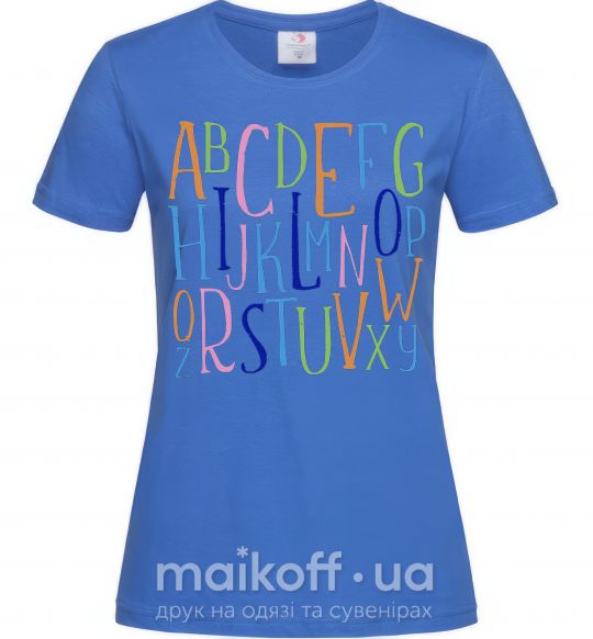 Женская футболка Английский алфавит Ярко-синий фото