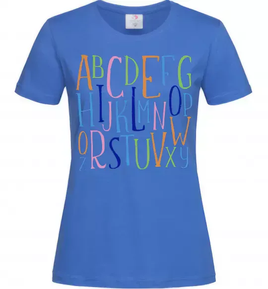 Жіноча футболка Англійський алфавіт Яскраво-синій фото