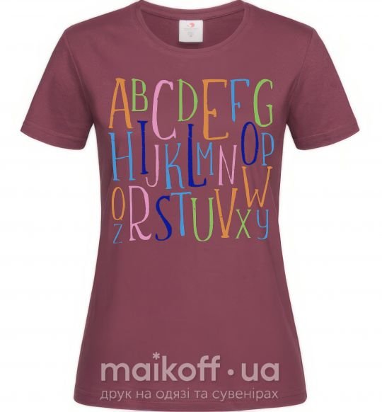 Жіноча футболка Английский алфавит Бордовий фото