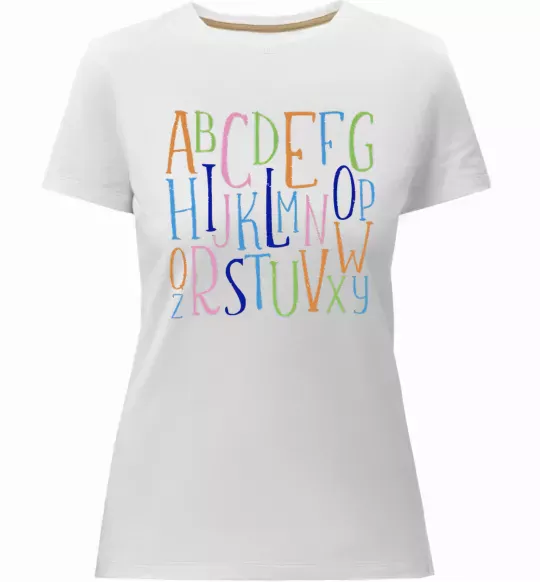 Женская премиум футболка Англійський алфавіт Белый фото