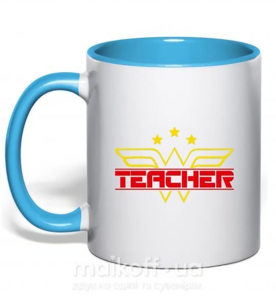 Чашка з кольоровою ручкою Wonder teacher Блакитний фото
