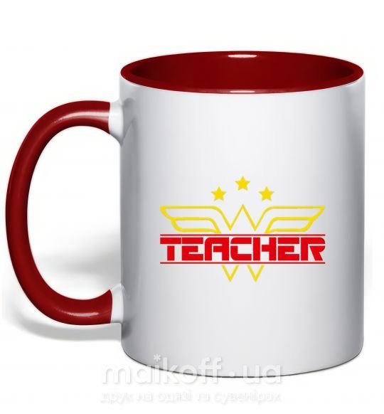 Чашка з кольоровою ручкою Wonder teacher Червоний фото