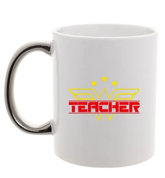 Чашка с цветной ручкой Wonder teacher Серебро фото