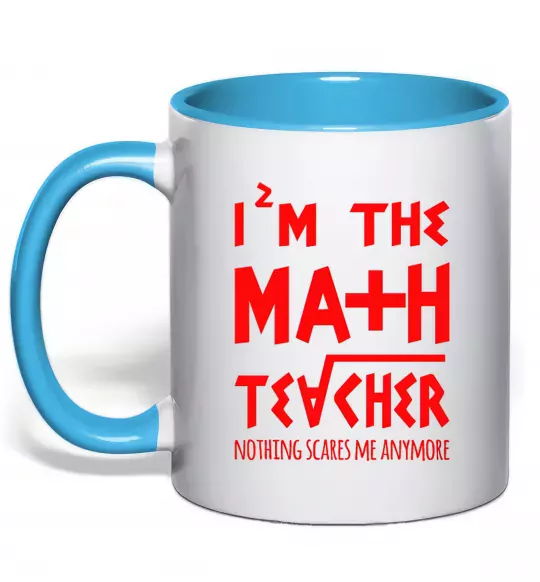 Чашка с цветной ручкой I'm the math teacher Голубой фото