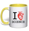 Чашка з кольоровою ручкою I love sience Лимонний фото