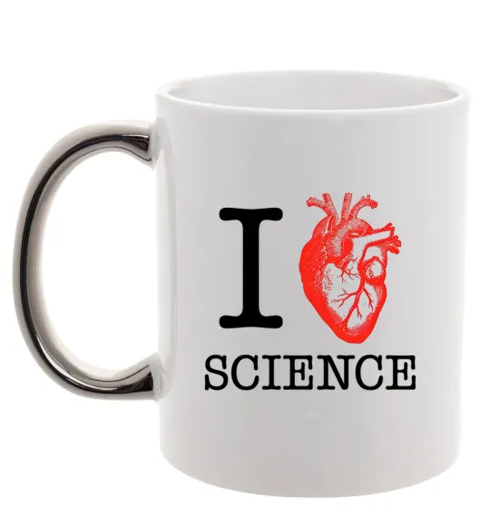 Чашка с цветной ручкой I love sience Серебро фото