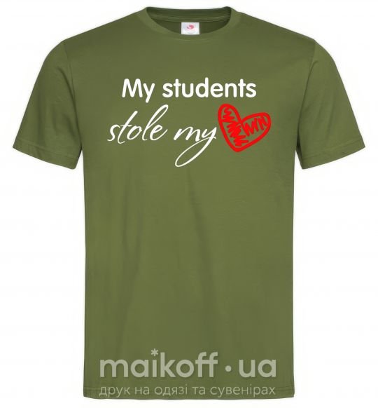 Мужская футболка My students stole my heart Оливковый фото