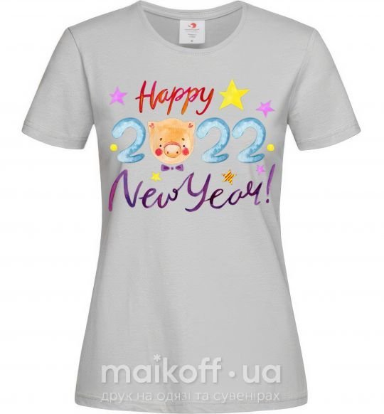 Женская футболка Happy 2019 new year pig Серый фото
