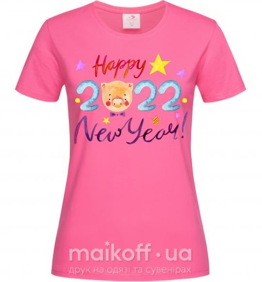 Жіноча футболка Happy 2019 new year pig Яскраво-рожевий фото