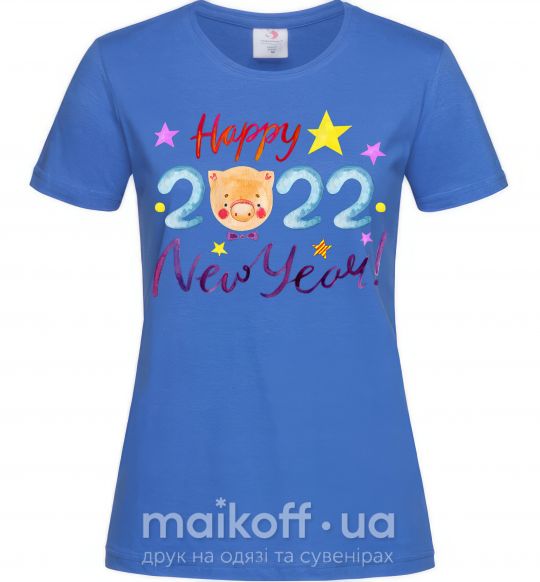 Женская футболка Happy 2019 new year pig Ярко-синий фото