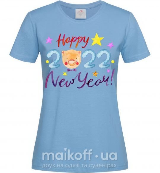 Женская футболка Happy 2019 new year pig Голубой фото