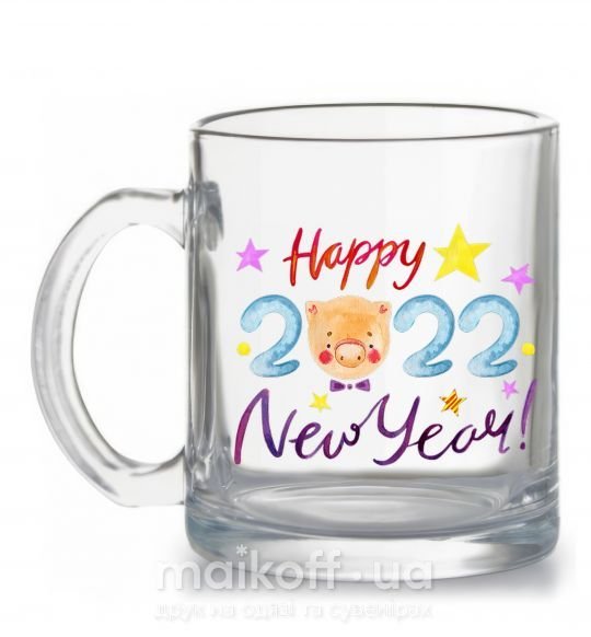 Чашка стеклянная Happy 2019 new year pig Прозрачный фото