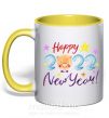 Чашка з кольоровою ручкою Happy 2019 new year pig Сонячно жовтий фото