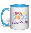 Чашка с цветной ручкой Happy 2019 new year pig Голубой фото