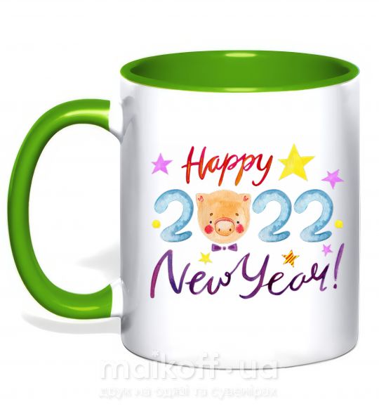 Чашка з кольоровою ручкою Happy 2019 new year pig Зелений фото