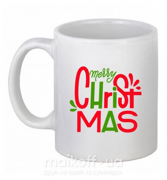 Чашка керамическая Merry Christmas text Белый фото