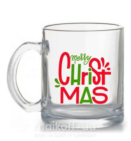 Чашка стеклянная Merry Christmas text Прозрачный фото