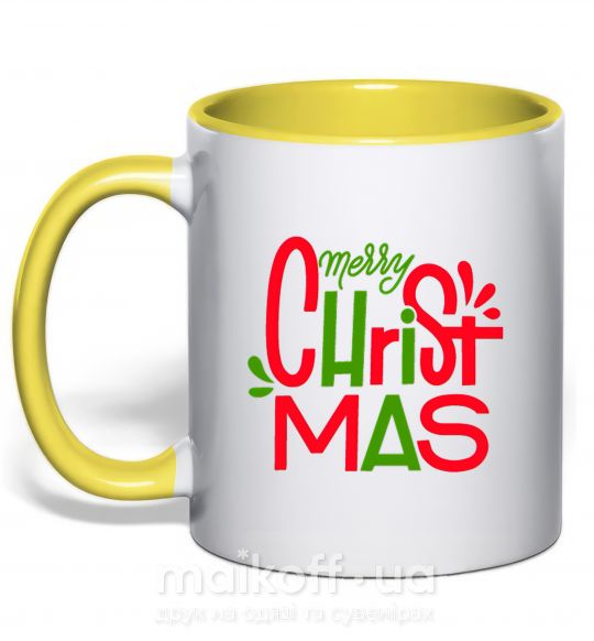 Чашка з кольоровою ручкою Merry Christmas text Сонячно жовтий фото