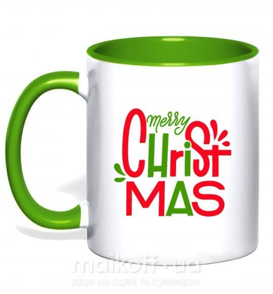 Чашка з кольоровою ручкою Merry Christmas text Зелений фото