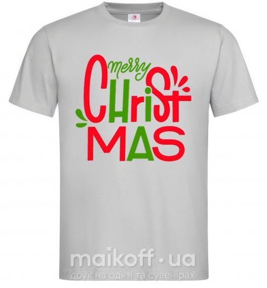 Мужская футболка Merry Christmas text Серый фото
