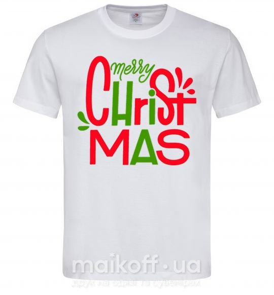 Мужская футболка Merry Christmas text Белый фото