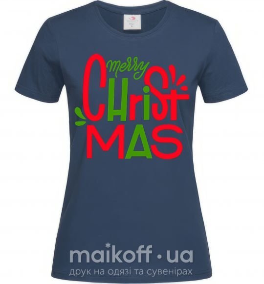 Женская футболка Merry Christmas text Темно-синий фото