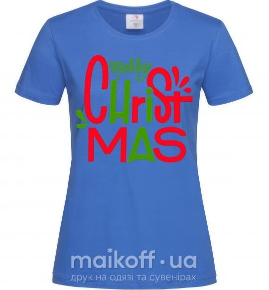 Женская футболка Merry Christmas text Ярко-синий фото