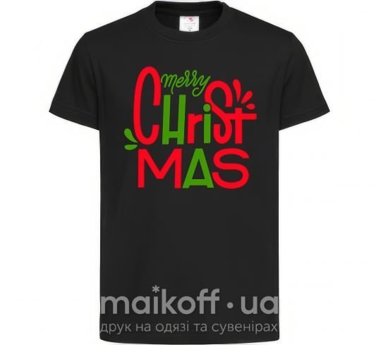 Детская футболка Merry Christmas text Черный фото