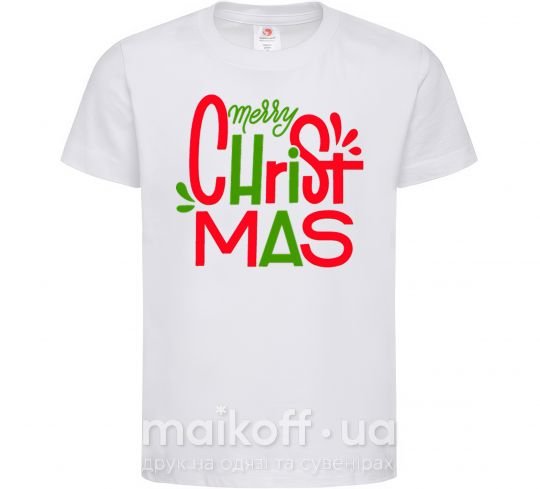 Детская футболка Merry Christmas text Белый фото