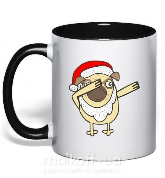 Чашка з кольоровою ручкою Dabbing Christmas pug Чорний фото