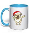 Чашка з кольоровою ручкою Dabbing Christmas pug Блакитний фото