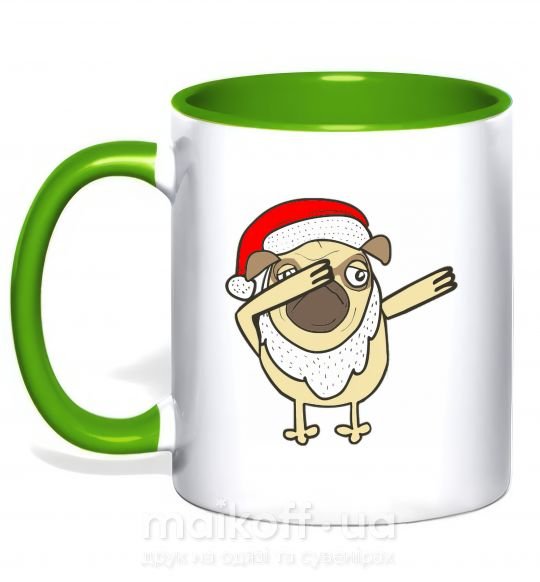 Чашка с цветной ручкой Dabbing Christmas pug Зеленый фото