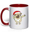 Чашка з кольоровою ручкою Dabbing Christmas pug Червоний фото