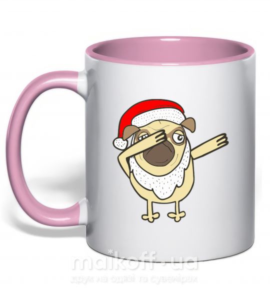 Чашка з кольоровою ручкою Dabbing Christmas pug Ніжно рожевий фото