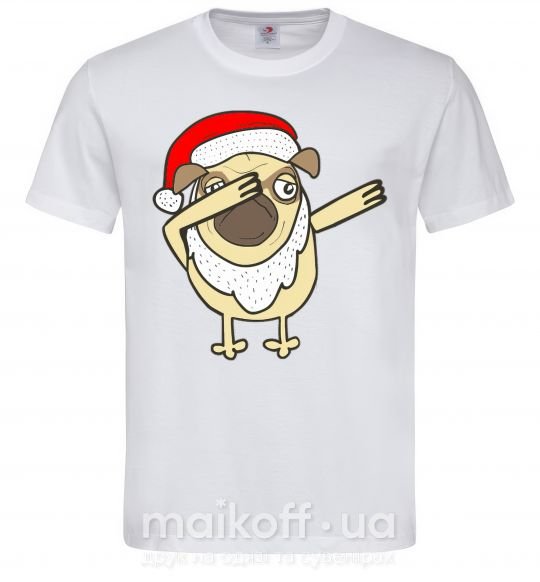 Мужская футболка Dabbing Christmas pug Белый фото