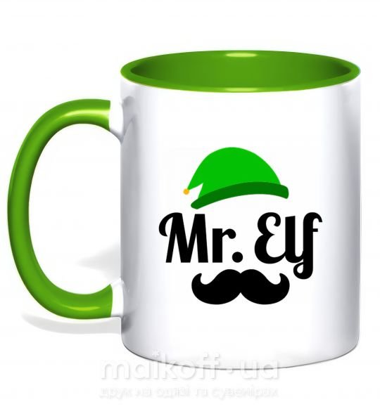 Чашка з кольоровою ручкою Mr. Elf Зелений фото