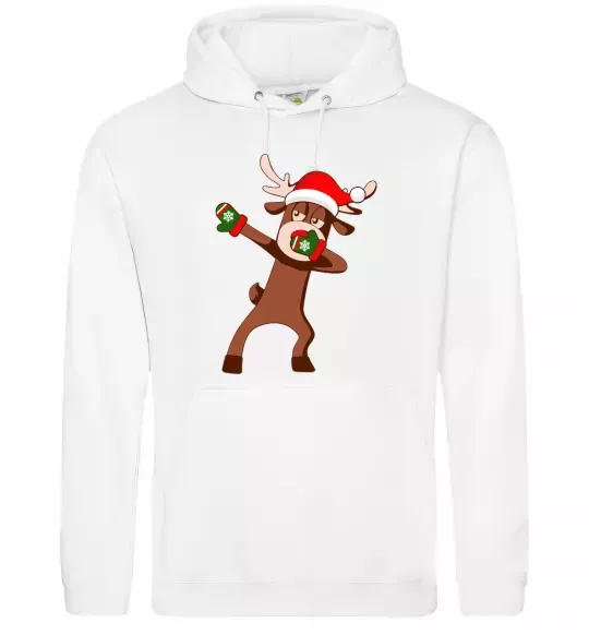 Чоловіча толстовка (худі) Dabbing Christmas deer Білий фото