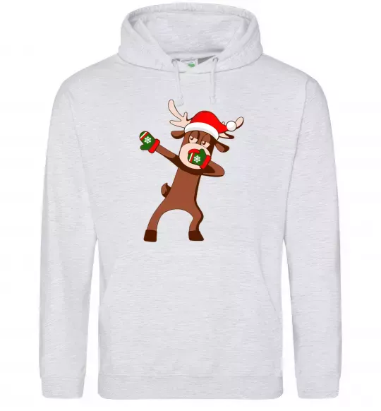 Чоловіча толстовка (худі) Dabbing Christmas deer Сірий меланж фото