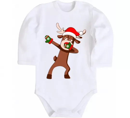Дитячий бодік Dabbing Christmas deer Білий фото