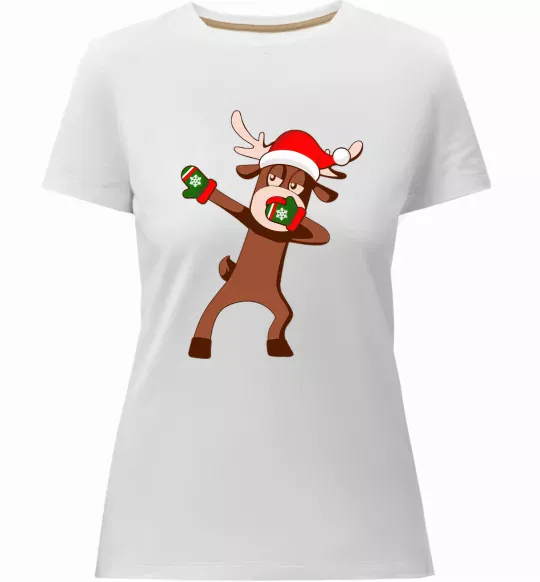 Женская премиум футболка Dabbing Christmas deer Белый фото